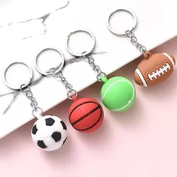 1PC Simulation Ball Keychain Creative Key Chain New Pvc Soft Plastic Tennis Bag Charm Event Small Gifts Rugby Multi-Style