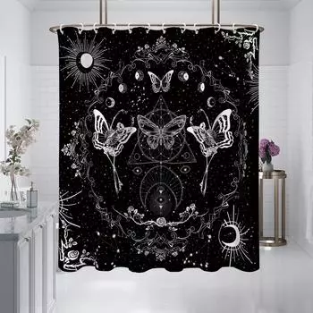 1PC skull and butterfly, Gothic style shower curtain, waterproof, washable, with 12 hooks, bathroom shower, bathtub, home use 180x180cm
