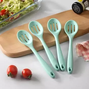 1pc Slotted Serving Spoon, Silicone Small Olive Spoon Colander, Wear-resistant Nonslip Colorful Stirring Spoon, Mixing Spoon