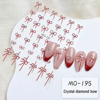 1 шт., маленькие ленты с бантом, наклейки для ногтей, высокое качество, клейкие наклейки с ромбовидным дизайном, украшения для дизайна ногтей красный
