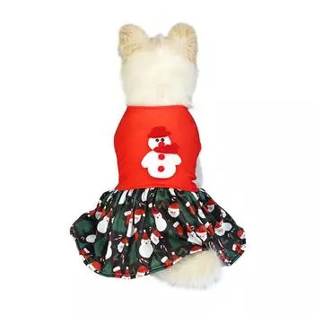 1PC Small Dog Clothes Printed Princess Dress Santa Claus Polyester Xmas Tree Christmas Cosplay Dog Dresses Fancy L