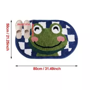 1PC Smiling Frog Flocking Bathroom Floor Mat Oval Water Absorbent Non Slip TPR Bottom Dirty Resistant Soft Bathroom Floor Mat 50cmx80cm
