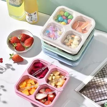 1Pc Snack Box with Four Transparent Covers Snack Plate with Dried Fruit Box Tea and Meal Box and Fresh-keeping Snack Plate розовый