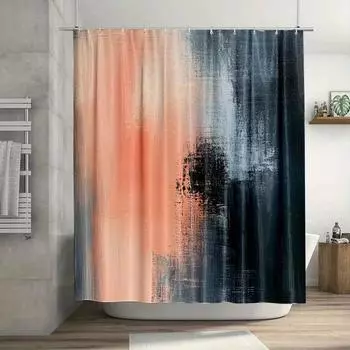 1pc Soft Peach & Dark Charcoal Strokes Shower Curtain - Modern Abstract Art Design, Durable Polyester Fabric,180x180cm 90x180cm