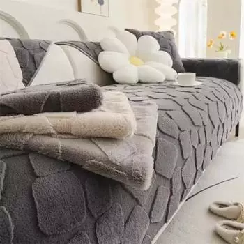 1PC Soft Plush Sofa Mat Cover Solid Color Anti-slip Sofa Slipcover Thicken Warm Corner Couch Towel for Living Room Home Decor A 70x70