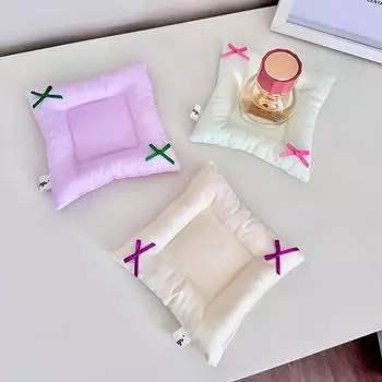 1PC Soft Thickened Photography Props Key Storage Korean Style Jewellery Mat Home Decor Double-sided Cotton Coaster With Bow светло-розовый/зелёный