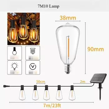 1PC solar LED light string USB charging board courtyard decoration camping atmosphere outdoor light string 7m 10 lights + 1.5W solar panel