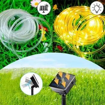 1pc Solar LED String Light 100/200/300 LED Tube Rope String Lights With 8 Modes Outdoor Waterproof For Home Garden Walkway Dceor 7m 50LED теплый белый