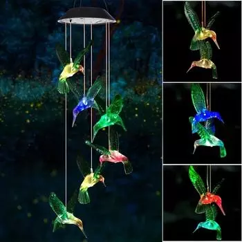 1pc Solar Light Hummingbird Wind Chimes Outdoor Decor Yard Decor For Christmas Gardening Gift Birthday Gift Halloween Decoration 0-5W зелёный
