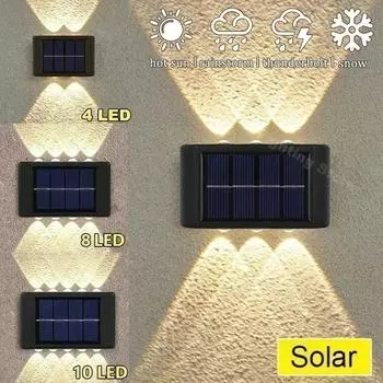 1Pc Solar Light Outdoors Garden Decoration 2/6/10 Led Solar Wall Lamp Waterproof Up And Down Luminous Lighting Sunlight Light 1PCS