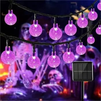 1pc Solar Powered String Lights 20LEDs/30LEDs Purple Bubble Ball Light With 8 Modes Perfect for Party Halloween and Christmas
