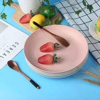 1pc Solid Color Eco Friendly Fruit Dishes Plates Wheat Straw Dinnerware Dishwasher Safe Unbreakable Healthy Child бежевый