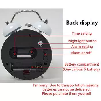 1PC Современный Простой Прикроватный Стол Будильник Звонок Часы, Спальня Бесшумные Маленькие Настольные Часы, Металлические Светящиеся Часы чёрный