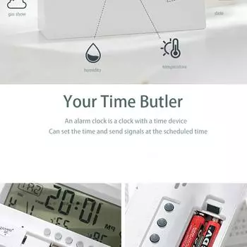 1pc square simple alarm clock, bedside bedroom decoration, weather/temperature/humidity/date display, suitable for home use