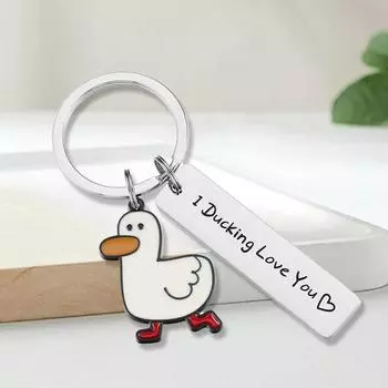1PC Stainless Steel Keychain Creative Backpack Charm Student Pet Duck Cartoon Duckling Keychain Cute