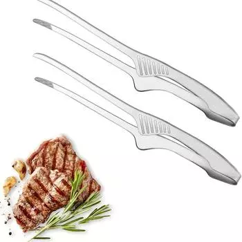 1pc, Stainless Steel Non-Slip Yakiniku BBQ Tongs, Food Clip, Meat Clip, Ice Clip, Kitchen Gadgets, Kitchen Tools (Silvery)