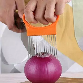 1pc Stainless Steel Onion Cutter Holder Food Slicers Assistant Tomato Onion Slicer Holder Vegetable Cutting Fork Kitchen Gadgets оранжевый