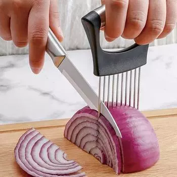 1pc Stainless Steel Onion Slicer Holder, Multipurpose Meat Tenderizers, Vegetable Potato Tomato Lemon Cutting Tool, Full Grip Ha чёрный