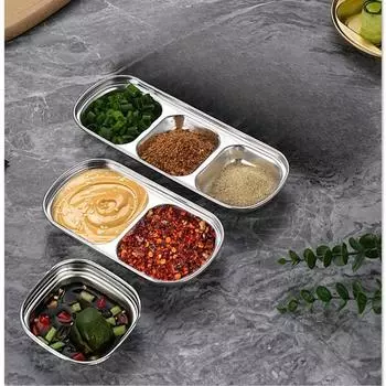 1PC Stainless Steel Sauce Dish, Divided Seasoning Sauce Dip Bowl, Korean Ketchup Sauce Bowl, Vinegar Soy Spice Condiment Tray