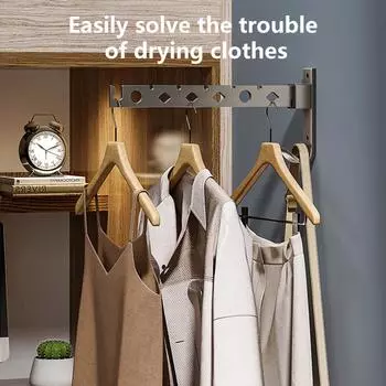 1pc Stainless Steel Telescopic Clothes Rack No-Drill Installation Space-Saving Retractable Design Efficient Drying Storage серебряный