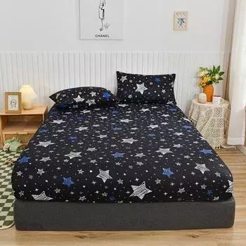 1Pc Star Print Fitted Sheet Elastic Bedsheet Home Bed Cover Single/Double/Queen Size Mattress Protector Sabanas (No Pillowcase) 90x200x25cm 1pc
