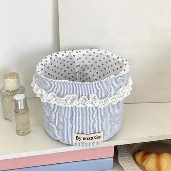 1PC Storage Basket Cloth Storage Basket Korean Style Quilted Fabric Home Decor Snacks & Trinkets Quilting Design 15x14cm A светло-синий