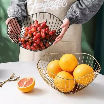 1pc Stylish and Durable Metal Fruit Basket for Home Storage - Golden Iron Basket золотой