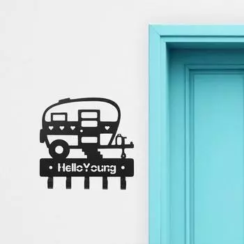 1pc Stylish Key Rack Holder for Wall Metal Wall Art. Camper Accessories with Wall mounted Hooks Key Holder чёрный