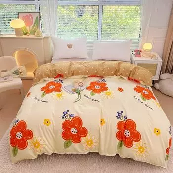 1Pc Sweet Red Flowers Duvet Cover Botanical Floral Pattern Comforter Cover Skin-friendly Comfortable Bedding Bedroom Decor 150x200cm Single 1Pc