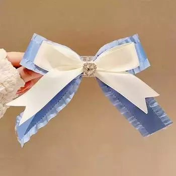 1PC Sweetheart Ballet Style~Double layered Ribbon Bow Duckbill Clip Sweet Girl like Hair Accessories with Back of Head Grip Clip