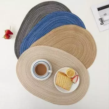1pc Table Placemats Braided Placemats Dining Tables Natural Woven Oversized Place Mats Set Heat Resistant Pad Oval Table Mats 50x35cm