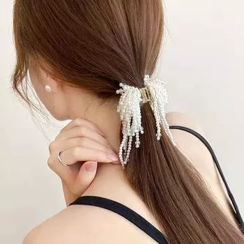 1Pc Tassel Hair Grabbing Simple Heavy Industry Fashion Shark Clamp Sweet Crystal Clip Pearl Hair Clip Half Tied Ponytail