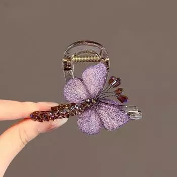 1PC Temperament Retro Style Embroidery Butterfly Scratch Clip Female Medium Back of Head Half Tie Hair Shark Clip Hair Accessori