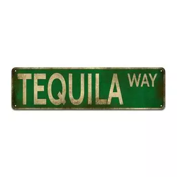 1pc, Tequila Road Metal Tin Sign (15.75 x3.94 /40x10cm), Novelty Street Sign, Home Decor, Room Decor, Wall Decor чёрный