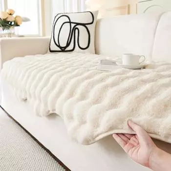 1PC Thicken Irregular Rabbit Plush Sofa Cover Solid Color Sofa Towel Covers Anti-slip Couch Slipcovers Sofa Towel Decor for Home A 90x90