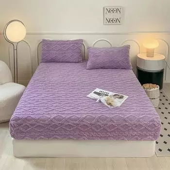 1 шт. Утолщенная теплая простыня на резинке для зимы, однотонная таффелированная бархатная универсальная простыня размера Queen/King, colchn 90x200x25cm 1pc