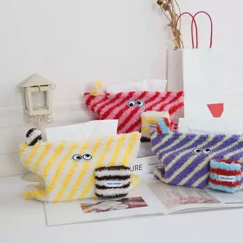 1Pc Toilet Paper Desktop Decorative Lambswool Fashion Striped Nordic Style Napkin Boxes Polyester Fiber Tissue Bag красный/синий