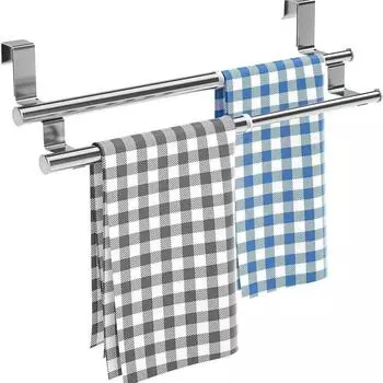 1pc Towel Rack, Kitchen Towel Rack, Retractable Double Towel Rack, Non Perforated Kitchen Towel Rack, Kitchen And Bathroom Stain серебряный