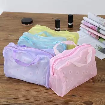 1pc Transparent Storage Bag Travel Cosmetic Organizer Handy Carry Bathroom Waterproof Zipper Wash Bag фиолетовый