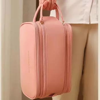 1pc travel large capacity cosmetics storage bag,Double Zipper makeup bag,8 partitions,main bag with U-shaped opening design розовый