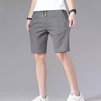 1PC Trunks Loose Ice Silk Casual Polyester Elastic Belt Beach Shorts Sportswear Shorts High Quality Swim Shorts Drawstring XL чёрный