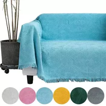 1PC Universal Full Cover White Sofa Cushion Backrest Cover Line Blanket Sofa Towel Artistic Throws White Towel For Home Decor 90x90