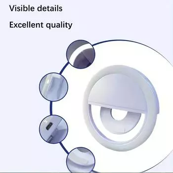 1pc USB charging fill light, LED self-timer small round light, mobile phone lens LED self-timer mobile phone fill light. чёрный