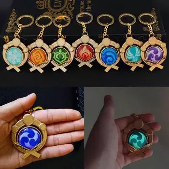 1PC Vision Lnazuma Eye Of Original God Toy Game Genshin Impact 7 Element Weapons Ganyu KeyRing Keychain Luminous