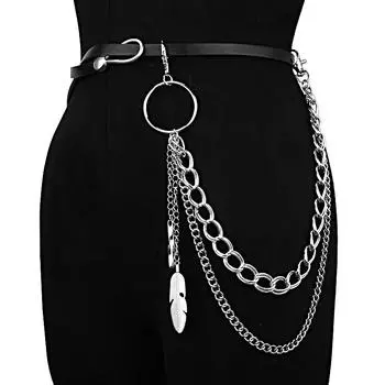 1Pc Waist Chain Punk Feather Pendant Personality Hanging Decorations Trend Pants Chain Alloy Bag Chain Hanging