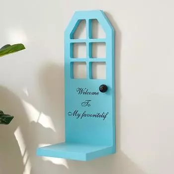 1Pc Wall Decoration Warm Storage Rack Retro Wall Hanging Rural Style Plant Stand Tricolor Wood синий