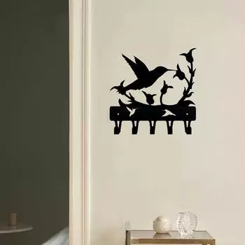 1pc Wall Mounted Hummingbird Key Rack Hanger - Iron Crafts Wall Art Decorative Hook for Metal Wall Hanging Decor чёрный