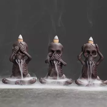 1pc Waterfall Incense Burner Halloween Skeleton Backflow Incense Burner Home Decor Creative Aromatherapy Gift (Without Incense)
