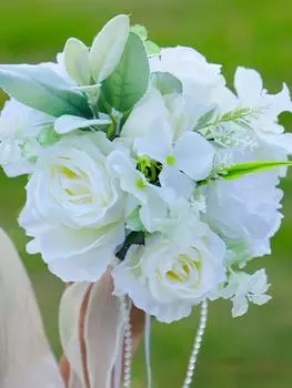 1Pc Wedding Bouquet with Ribbons Fake Flowers Bouquet Artificial Rose Flower for Bride Bridesmaids for Wedding Ceremony and Valentine s Day Party розовый