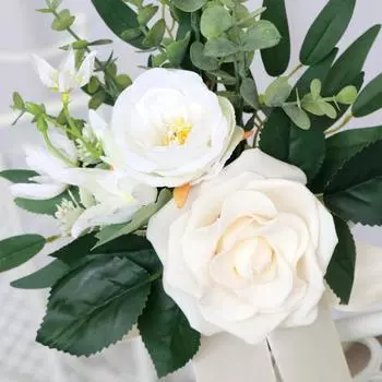 1 шт. свадебные церемониальные цветы для церковной скамьи украшения для прохода в церкви украшения стульев декор для вечеринки с искусственными цветами эвкалипта и лентами зелёный/белый